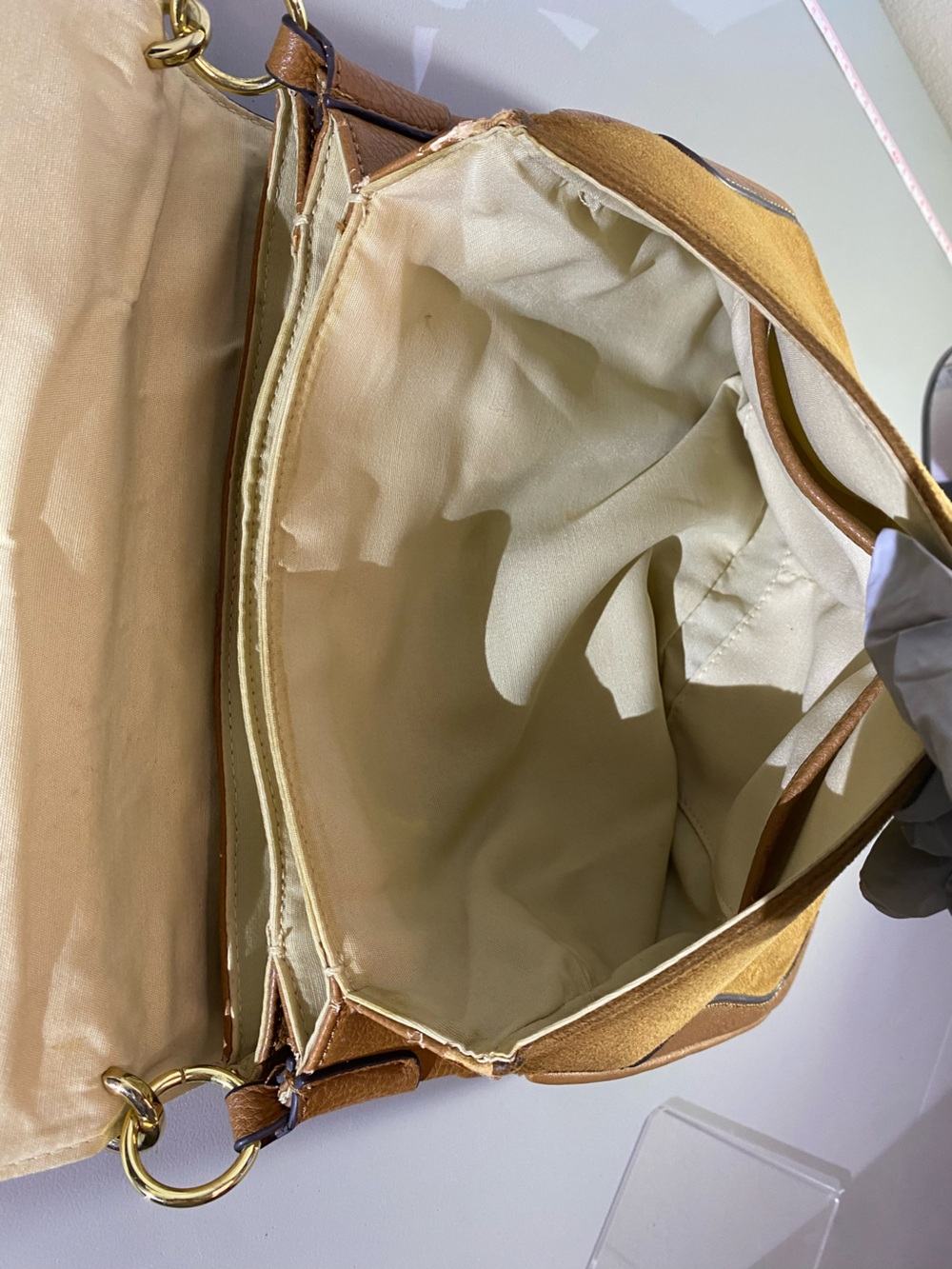 Aldo Tan Suede & Leather Shoulder Bag with Gold Ring Accent - Picture 16 of 16